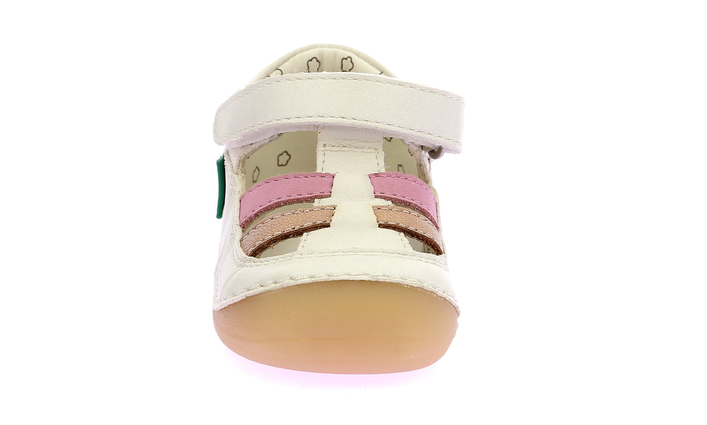 Kickers Sushy Baby Girl Closed-Toe Sandals: White & Pink, Leather, First Steps