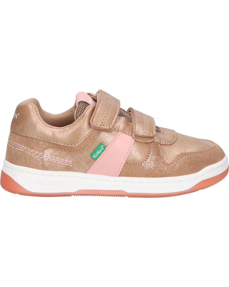 Kickers Kalido Girls' Glitter Beige Pink Velcro Trainers - Easy-Wear Casual Sneakers