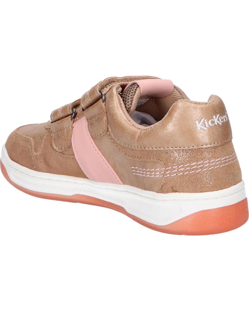Kickers Kalido Girls' Glitter Beige Pink Velcro Trainers - Easy-Wear Casual Sneakers
