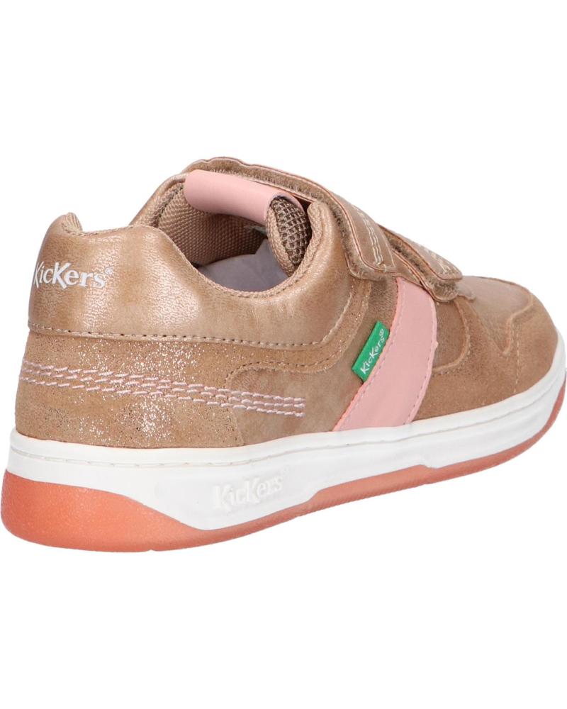 Kickers Kalido Girls' Glitter Beige Pink Velcro Trainers - Easy-Wear Casual Sneakers