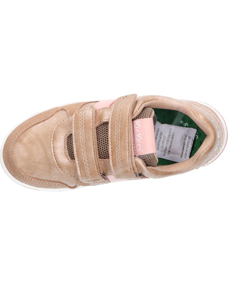 Kickers Kalido Girls' Glitter Beige Pink Velcro Trainers - Easy-Wear Casual Sneakers