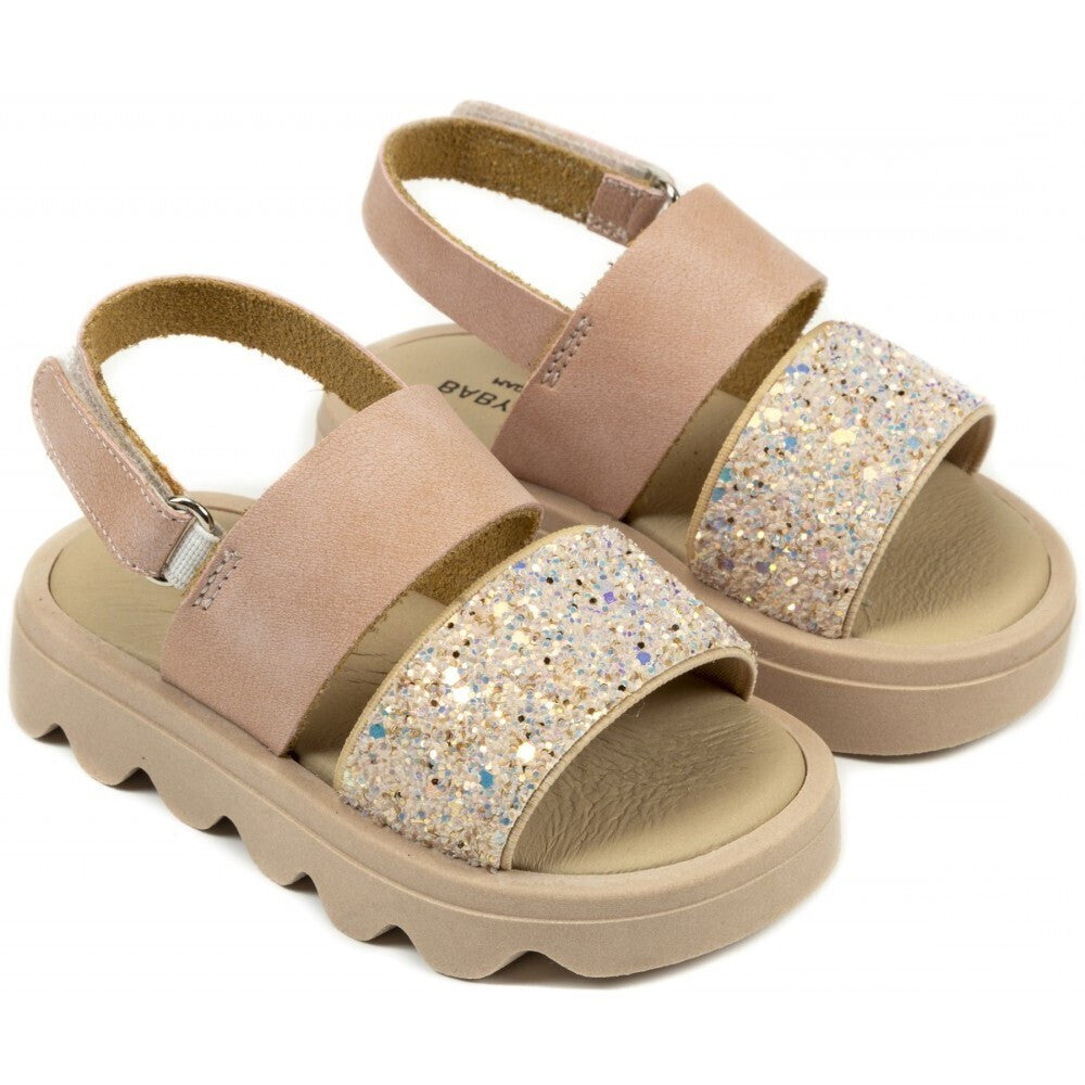 Babywalker Girls' Pink Glitter Leather Baptismal Sandals for Special Occasions