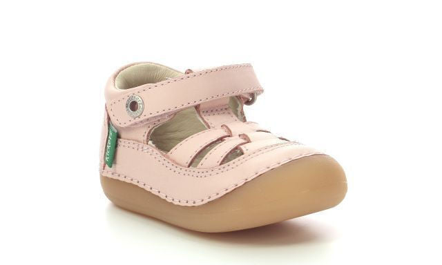 Kickers Sushy Girls' Pink Leather Strap Sandals with Velcro Closure