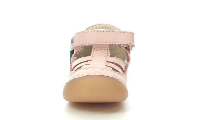 Kickers Sushy Girls' Pink Leather Strap Sandals with Velcro Closure