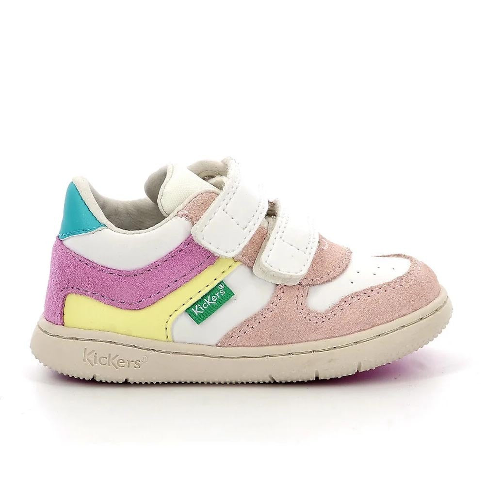 Kickers Kids White Anatomic Hook-and-Loop Sneakers for Comfortable Play