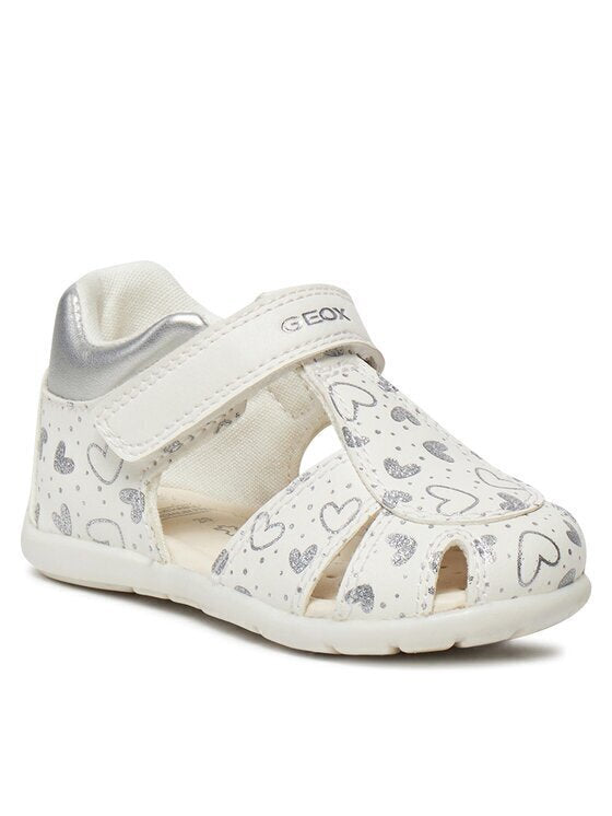 Geox Kids' Elthan Breathable White Sandals with Velcro Closure - B451QC054AJC0007