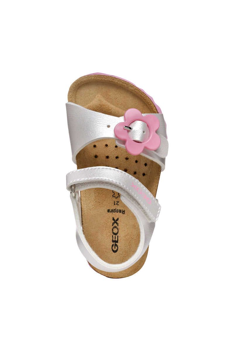 Geox Chalki White Kids' Breathable Leather Sandals - Flexible Hook-and-Loop Closure