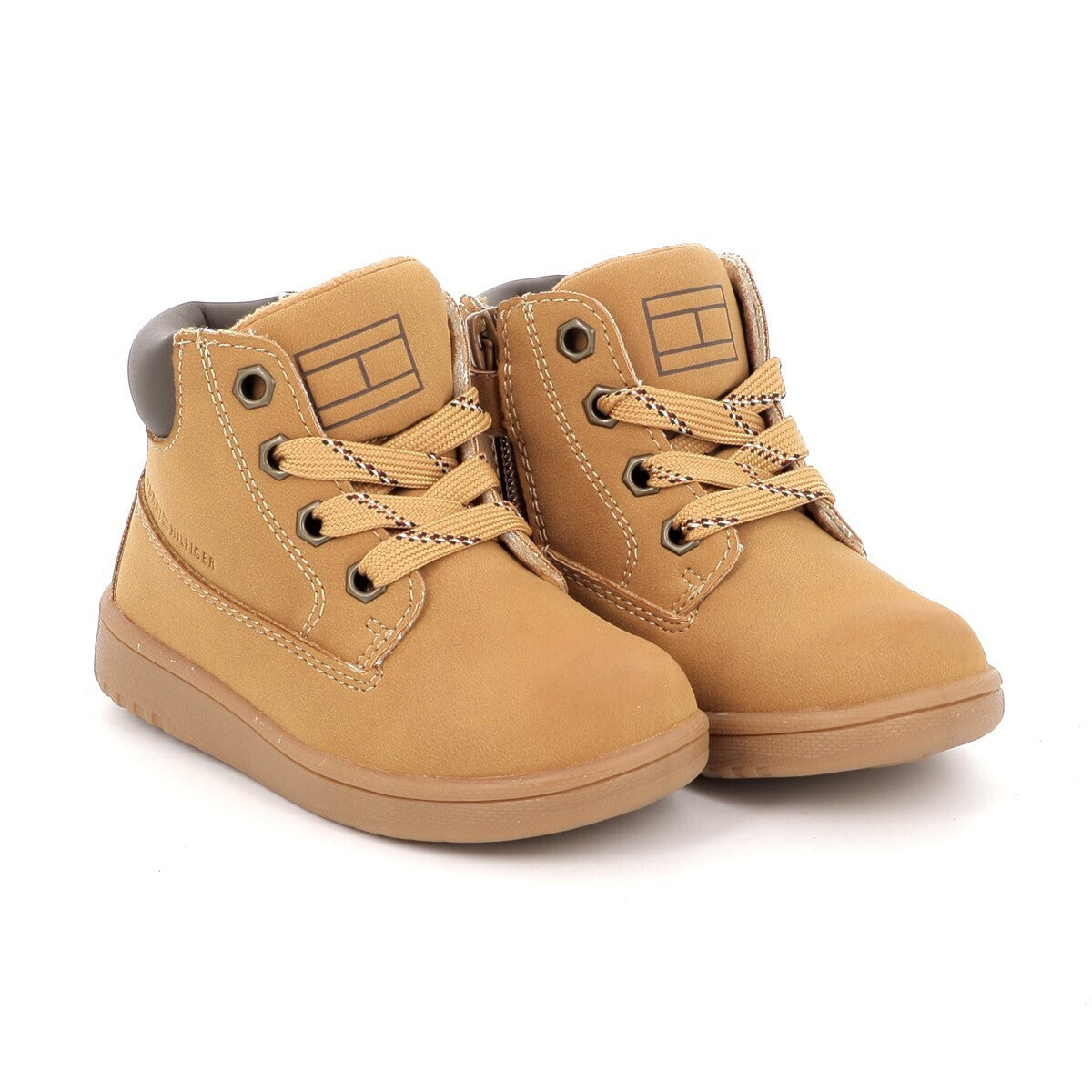 Tommy Hilfiger Kids' Brown Lace-Up Boots: Warm Fleece Lined Synthetic Leather
