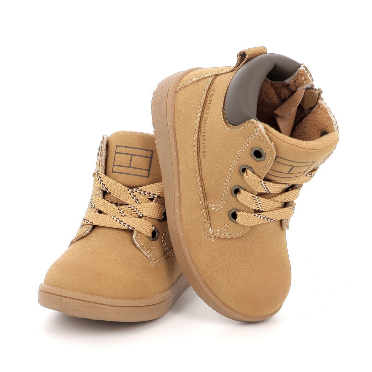 Tommy Hilfiger Kids' Brown Lace-Up Boots: Warm Fleece Lined Synthetic Leather