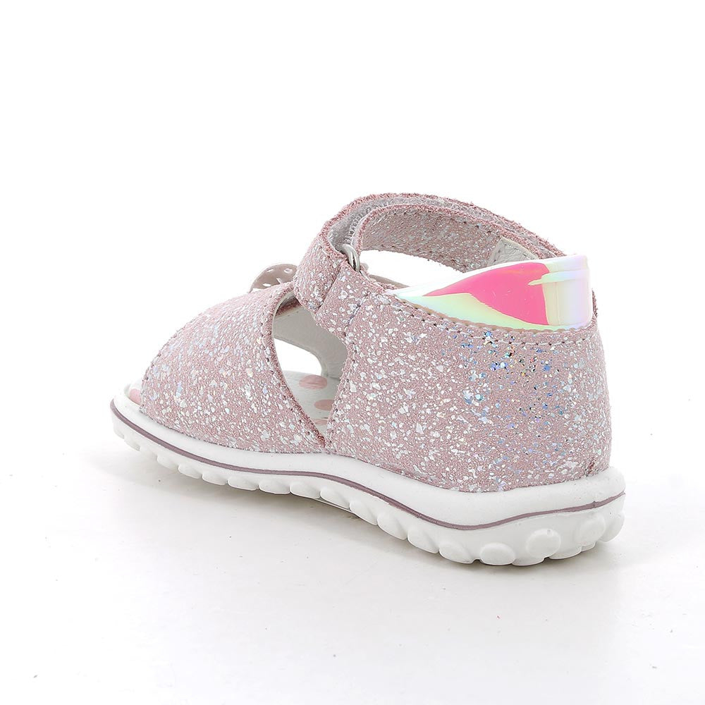 Girls' First Steps Pink Leather Sandals with Floral Design and Velcro Closure