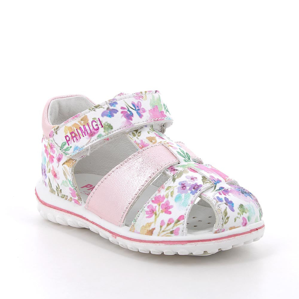 Girls' White & Pink Floral Velcro Sandals - Comfortable Summer Footwear