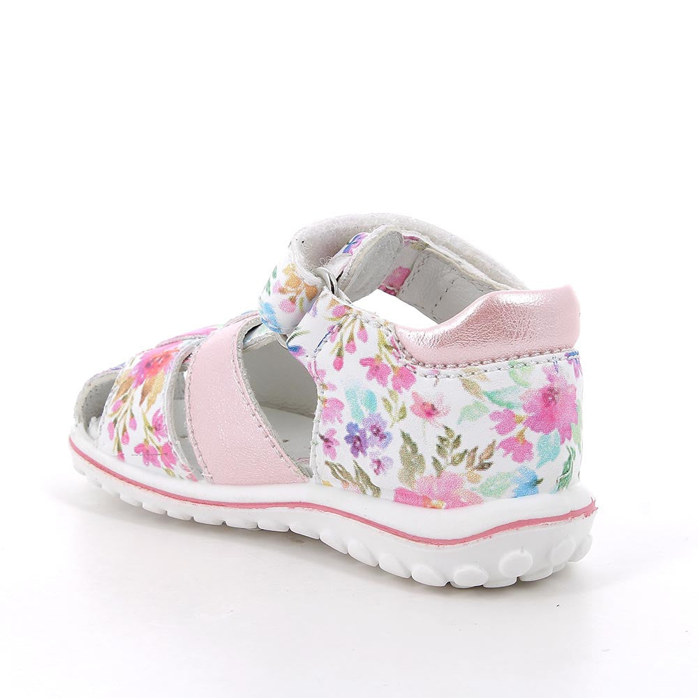 Girls' White & Pink Floral Velcro Sandals - Comfortable Summer Footwear