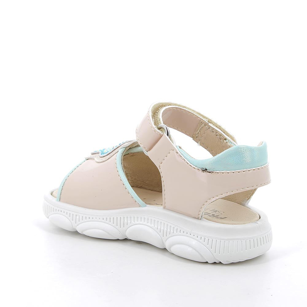 Girls' Beige Velcro Sandals with Rhinestones, Padded Ankle, Comfy Cushioned Sole