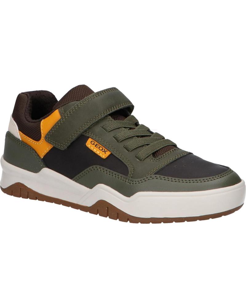 GEOX Perth J367RE Boys' Breathable Casual Trainers - Dark Green & Yellow