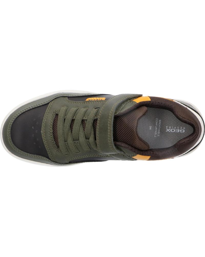 GEOX Perth J367RE Boys' Breathable Casual Trainers - Dark Green & Yellow