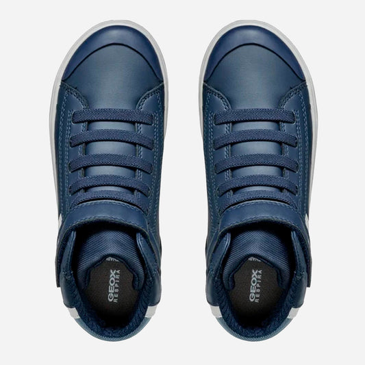 Geox boys' Breathable Navy Blue High-Top Sneakers J465CA