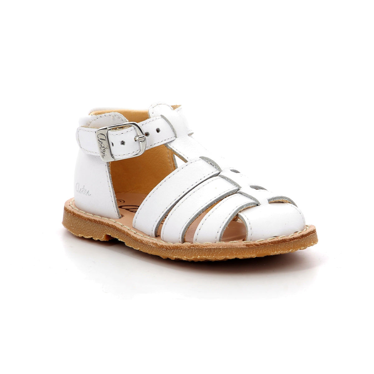 Aster Kids White Leather Binosmo Sandals with Secure Buckle Closure for Summer Comfort