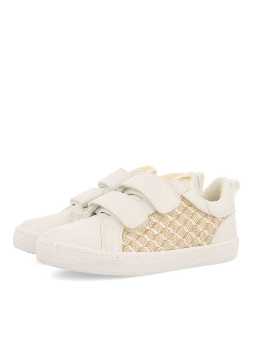 White Raffia Print Sneakers for Kids: Lightweight, Breathable, Podologic Certified Comfort