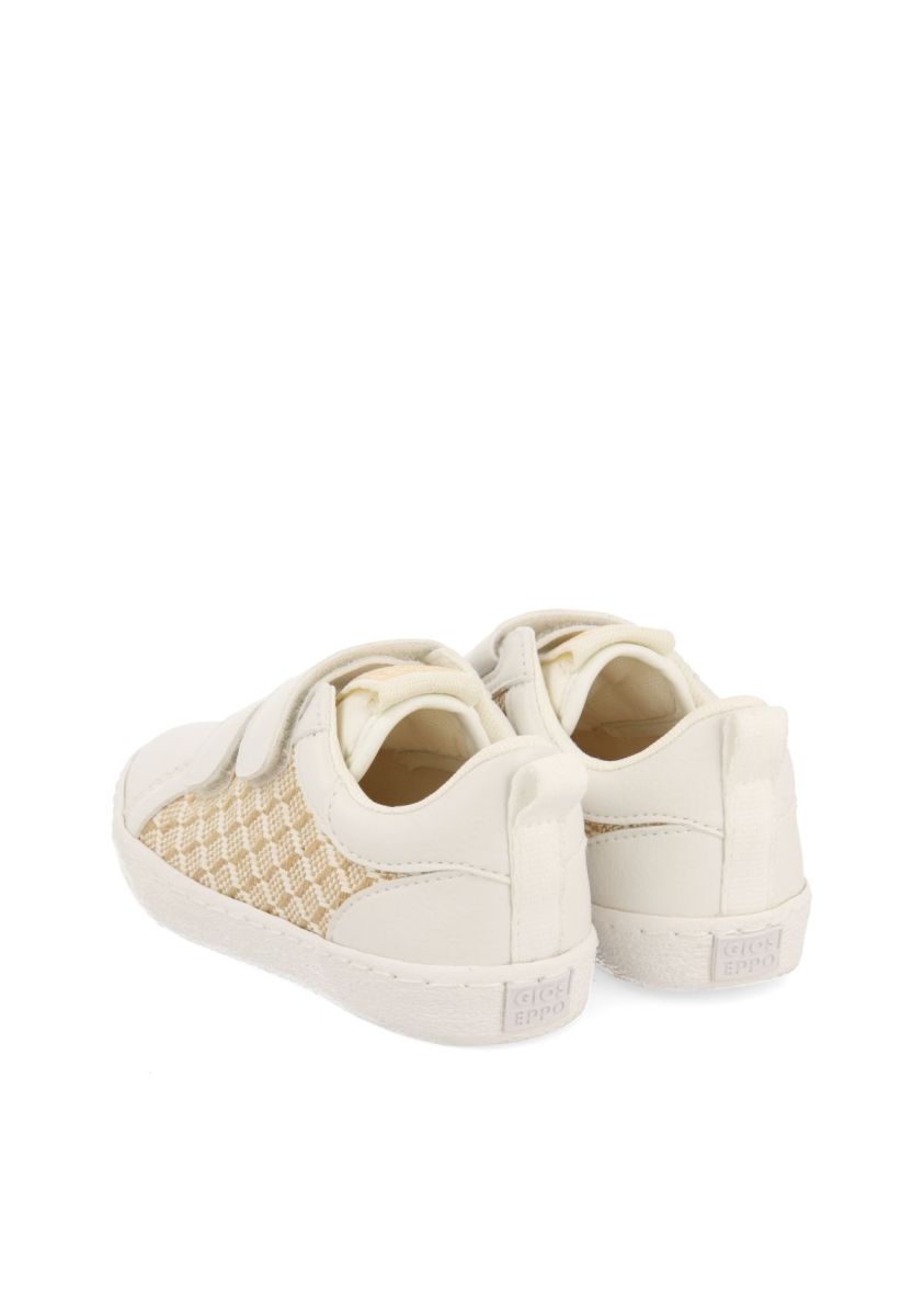 White Raffia Print Sneakers for Kids: Lightweight, Breathable, Podologic Certified Comfort