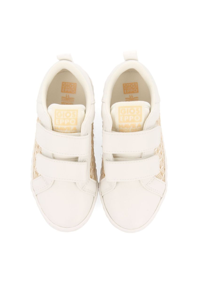 White Raffia Print Sneakers for Kids: Lightweight, Breathable, Podologic Certified Comfort