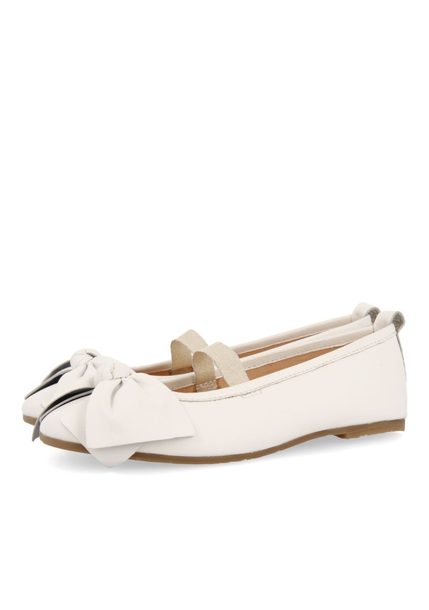 Off-White Leather Ballet Flats with Bow for Girls and Boys by Gioseppo