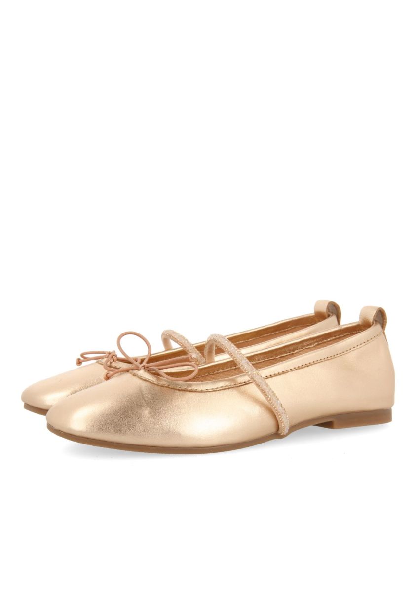 Sparkling Pink Gold Skin Ballet Flats with Rhinestone Embellishments for Girls and Boys