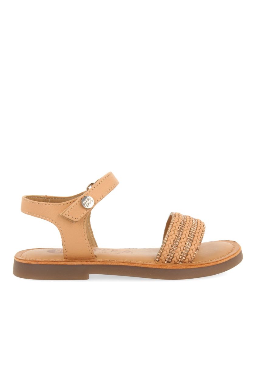 Comfortable White Leather Mireval Sandals with Rhinestones & Adjustable Closure for Kids