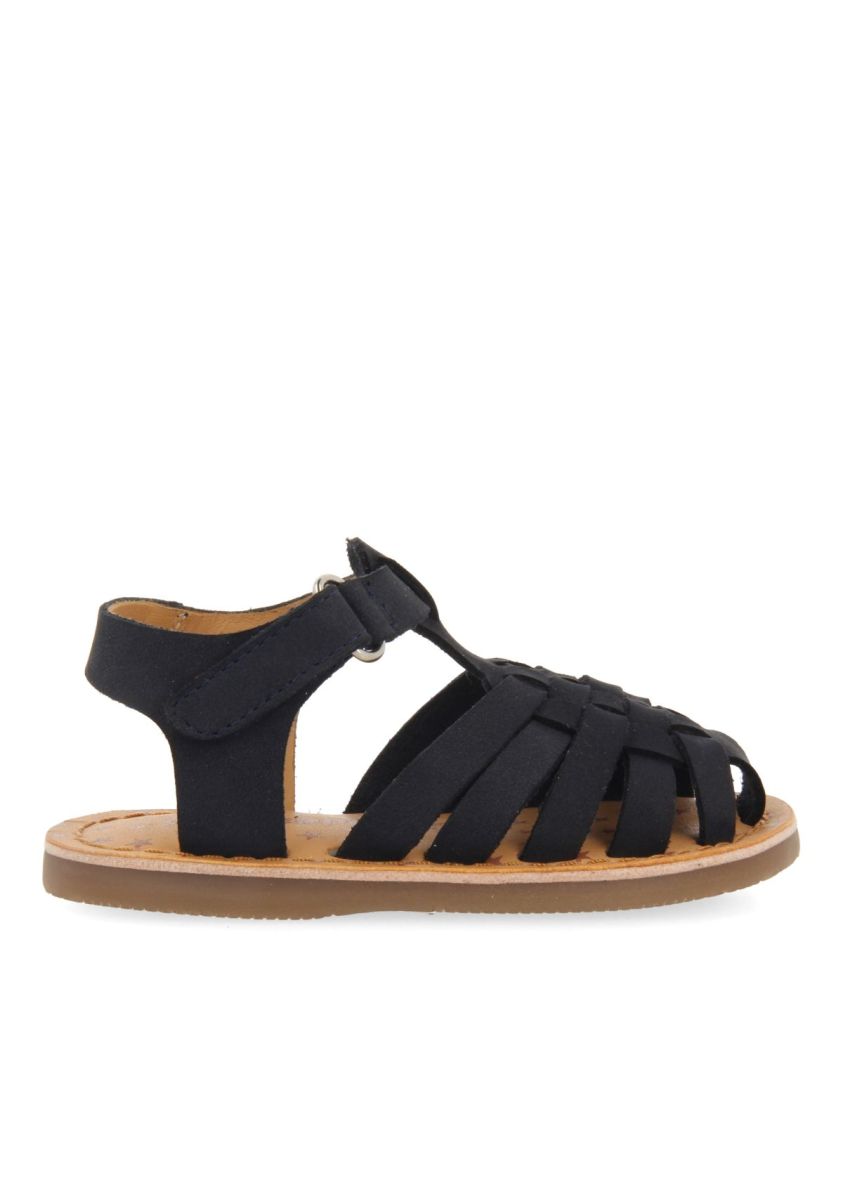 Gioseppo Harrah Navy Blue Leather Crab-Style Sandals for Baby's First Steps