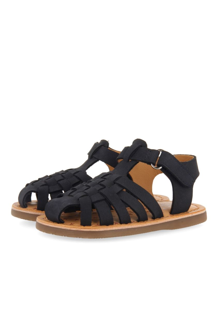 Gioseppo Harrah Navy Blue Leather Crab-Style Sandals for Baby's First Steps