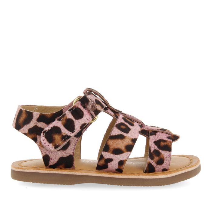 Leather  girls Roman Sandals with Animal Print Pink  71926