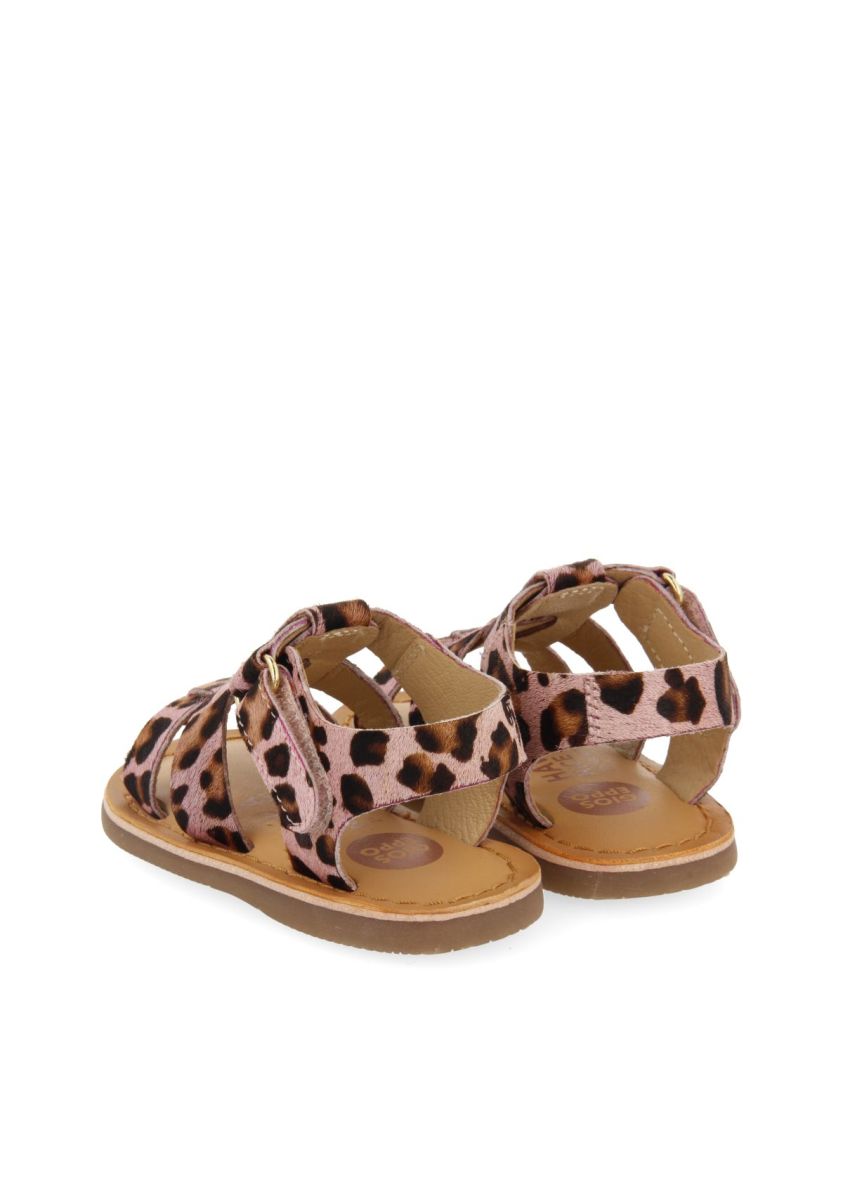 Leather Roman Sandals with Animal Print for Babies - Generac Pink