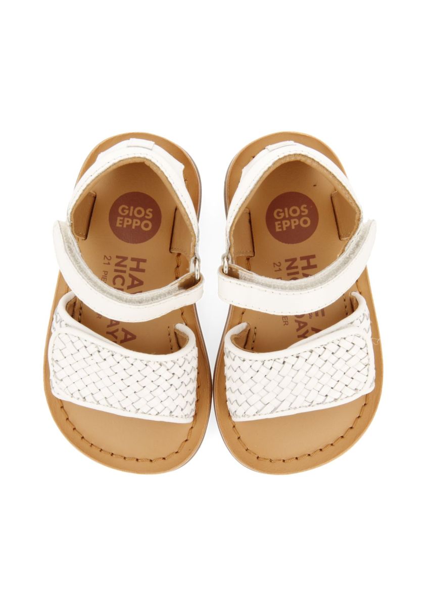 Baby Athena White Leather Sandals: Braided Strap, Adjustable Closure, Padded Insole