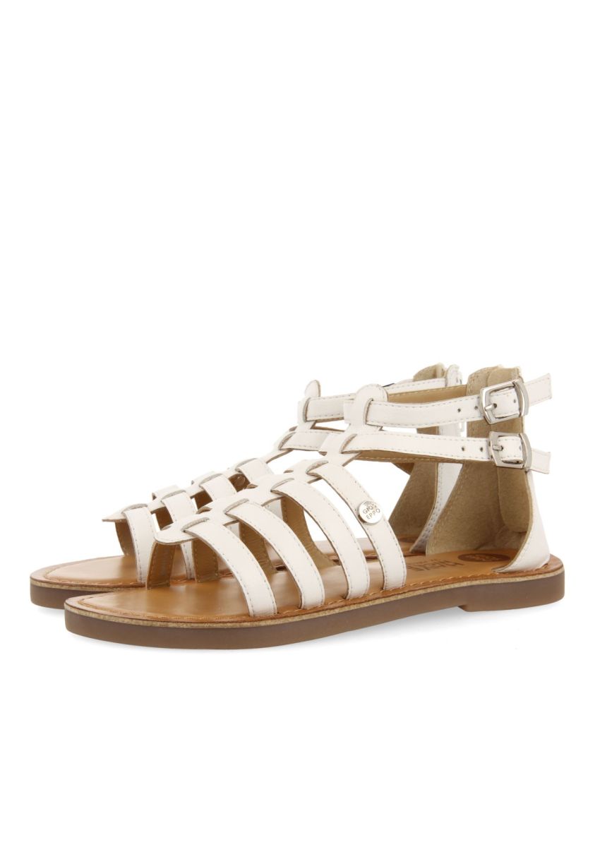Gioseppo Benicia White Leather Roman Style Sandals for Girls and Boys