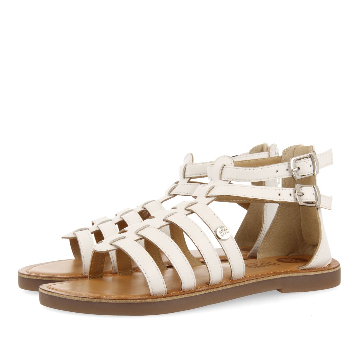 Gioseppo Benicia White Leather Roman Style Sandals for Girls and Boys
