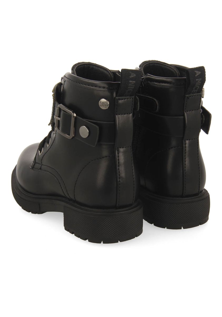 Roskilde Black Military-Style Boots with Removable Rhinestone Strap for Kids