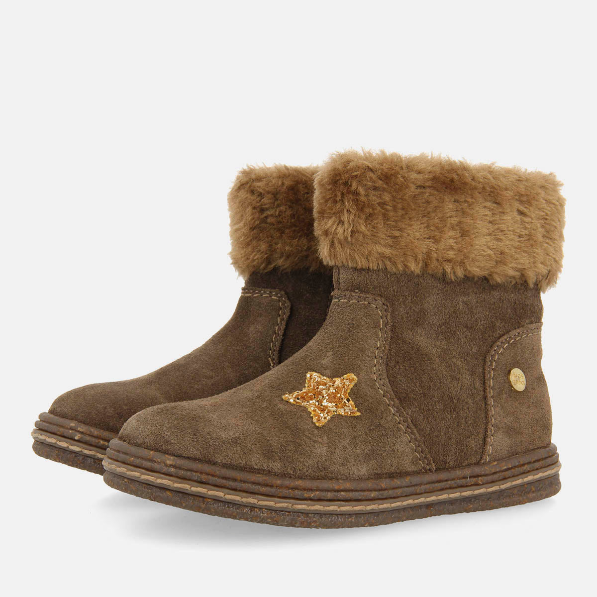 Taupe Suede Leather Ankle Boots with Glitter and Fur Lining