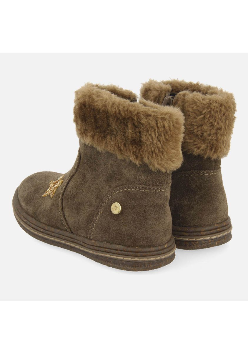 Taupe Suede Leather Ankle Boots with Glitter and Fur Lining
