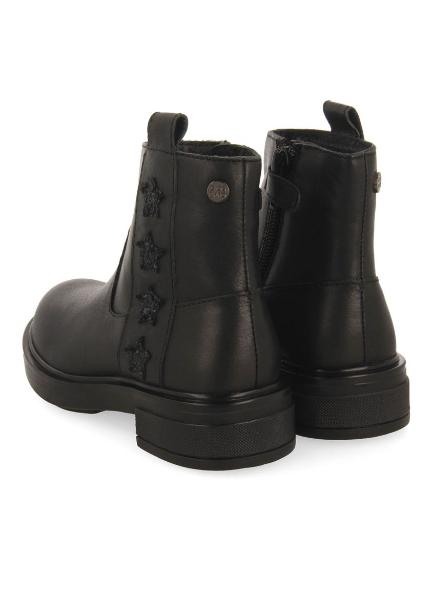 Gioseppo Kids' Black Leather Ankle Boots with Star and Glitter Patches