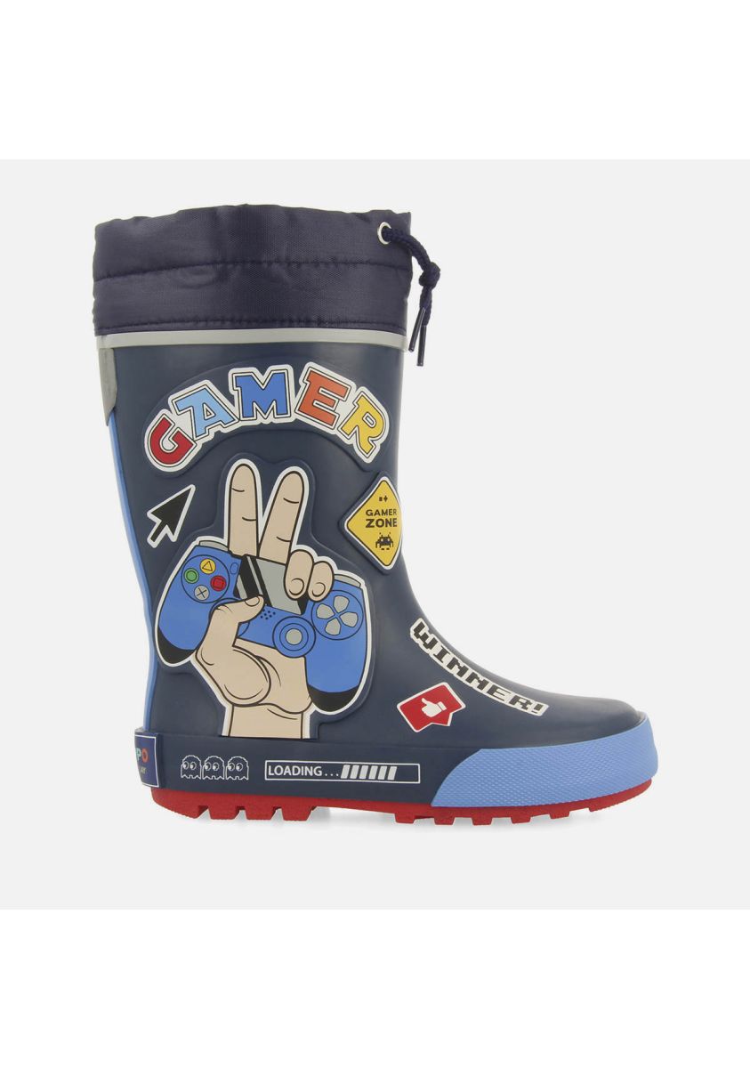Gioseppo "Bussende" Dark Blue Gamer Patches Rubber Rain Boots for Kids