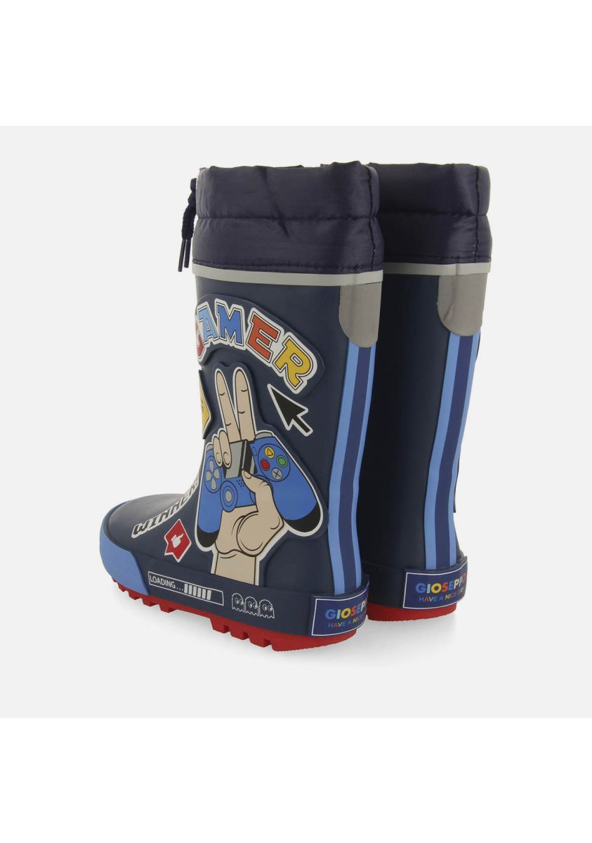 Gioseppo "Bussende" Dark Blue Gamer Patches Rubber Rain Boots for Kids