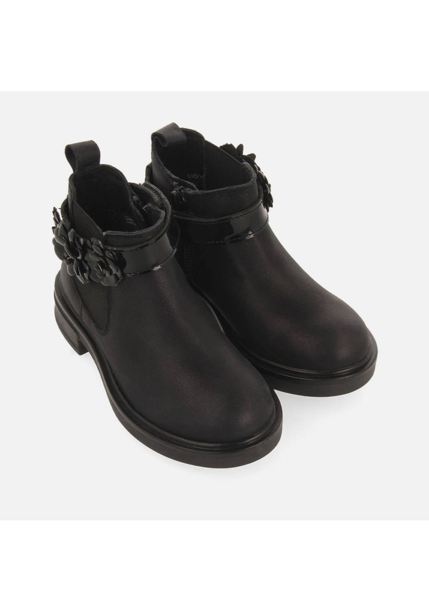 Stylish Black Ankle Boots with Removable Floral Bracelet and Comfortable Insole