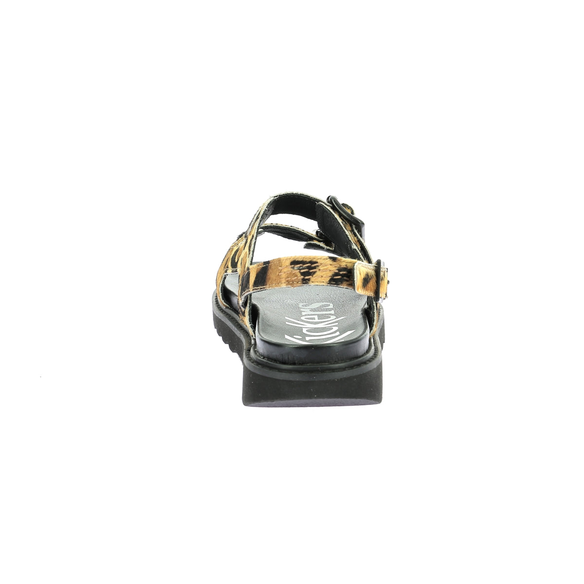 Kickers Women's Neosummer Leopard Faux Leather Buckle Sandals for Comfort