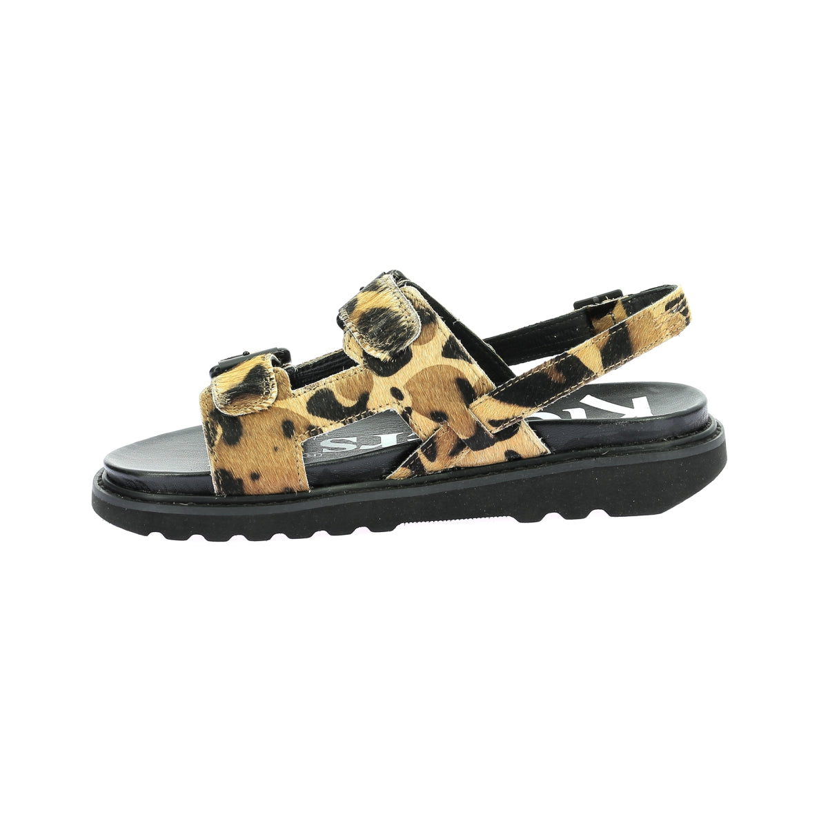 Kickers Women's Neosummer Leopard Faux Leather Buckle Sandals for Comfort