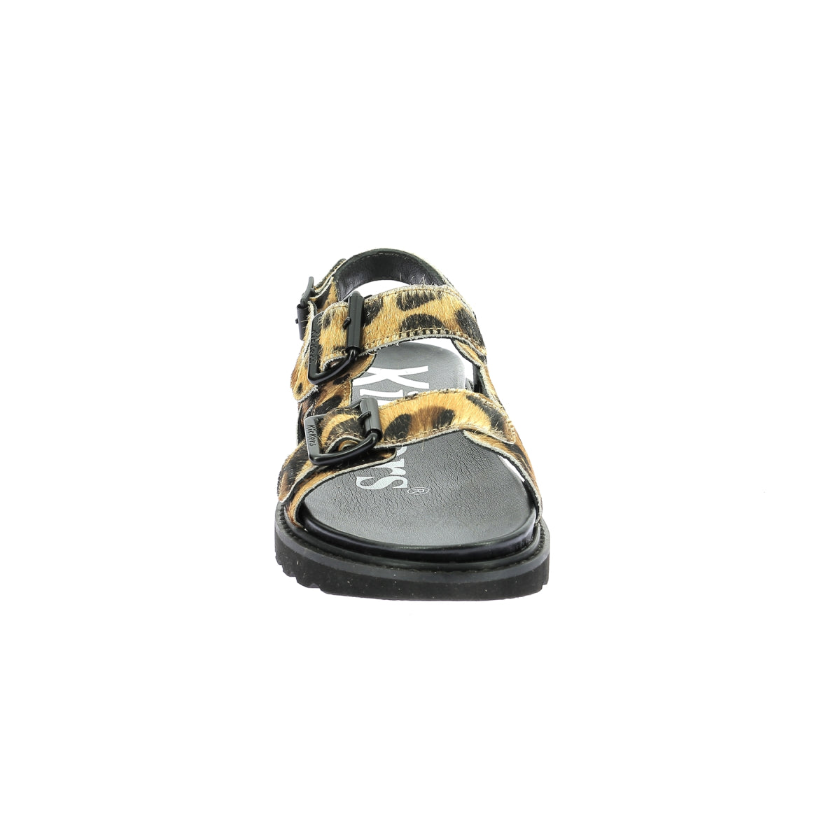 Kickers Women's Neosummer Leopard Faux Leather Buckle Sandals for Comfort