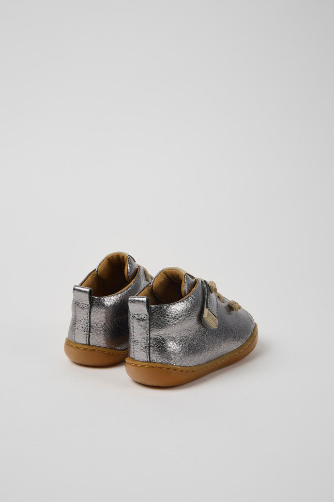 Camper Kids' Peu Silver Calfskin Leather Hook-and-Loop First Walker Ankle Boots