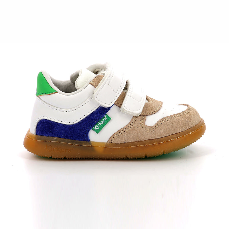 Kickers Kickmotion Kids Leather Sneakers Beige Blue Green