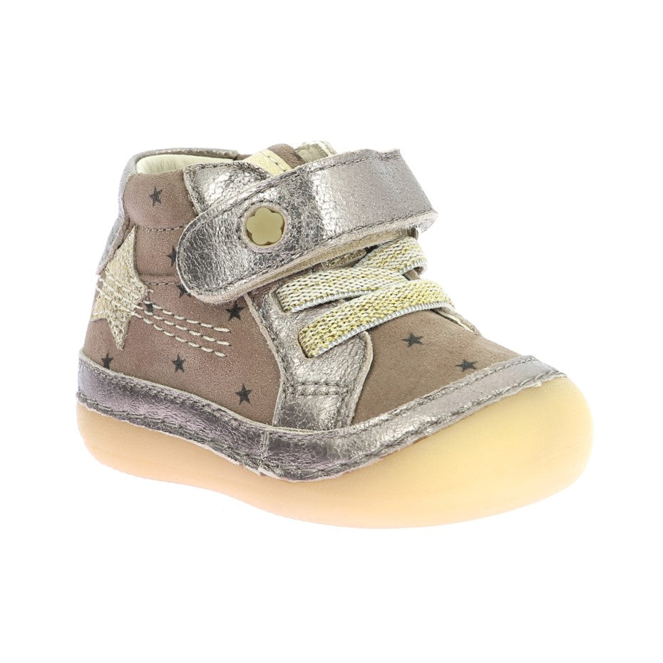 Kickers Sokistic Children's Leather Anatomical Boots - Beige Brown Star Metallic Details