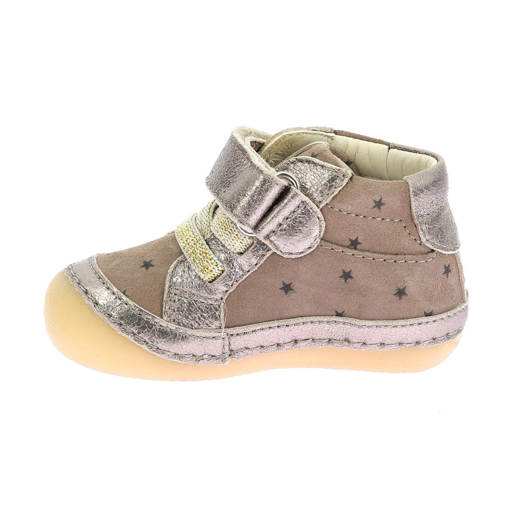 Kickers Sokistic Children's Leather Anatomical Boots - Beige Brown Star Metallic Details