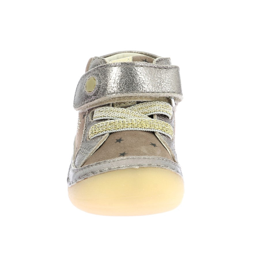 Kickers Sokistic Children's Leather Anatomical Boots - Beige Brown Star Metallic Details