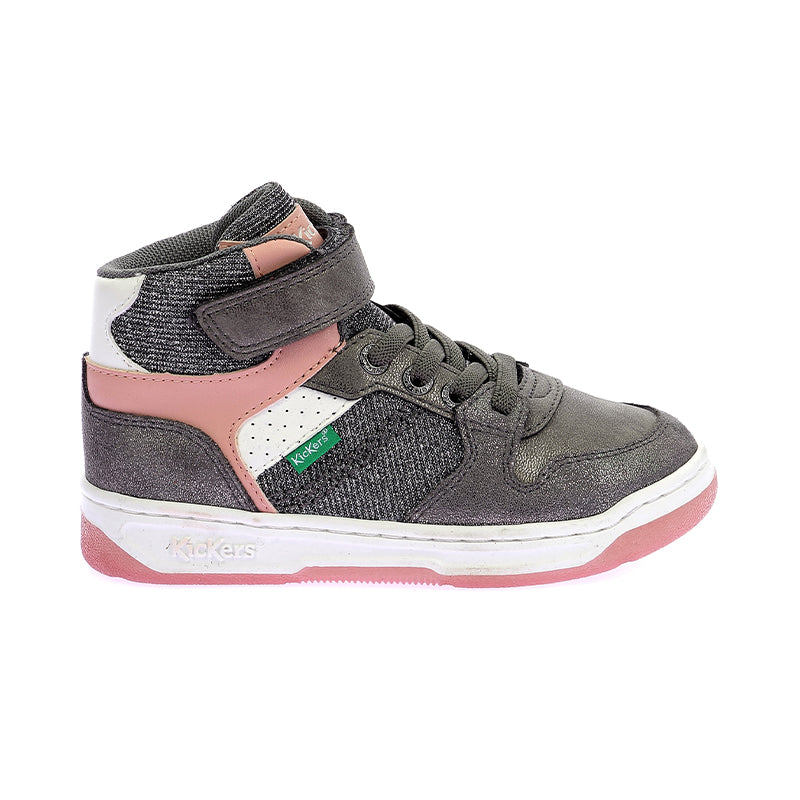 Kickers Kickado Girls Silver Gray Rose Leather Boots